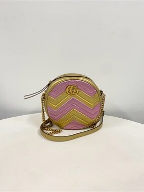 COMING SOON! Gucci Pink and Gold Chevron Round Crossbody Bag